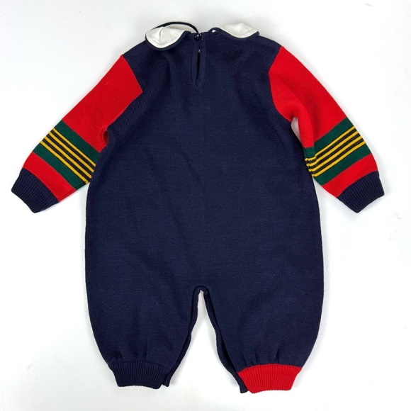 Creaciones Bony Baby Sz 12 Months One Piece Knit Sweater Outfit Bunny Navy/Red - Picture 4 of 7